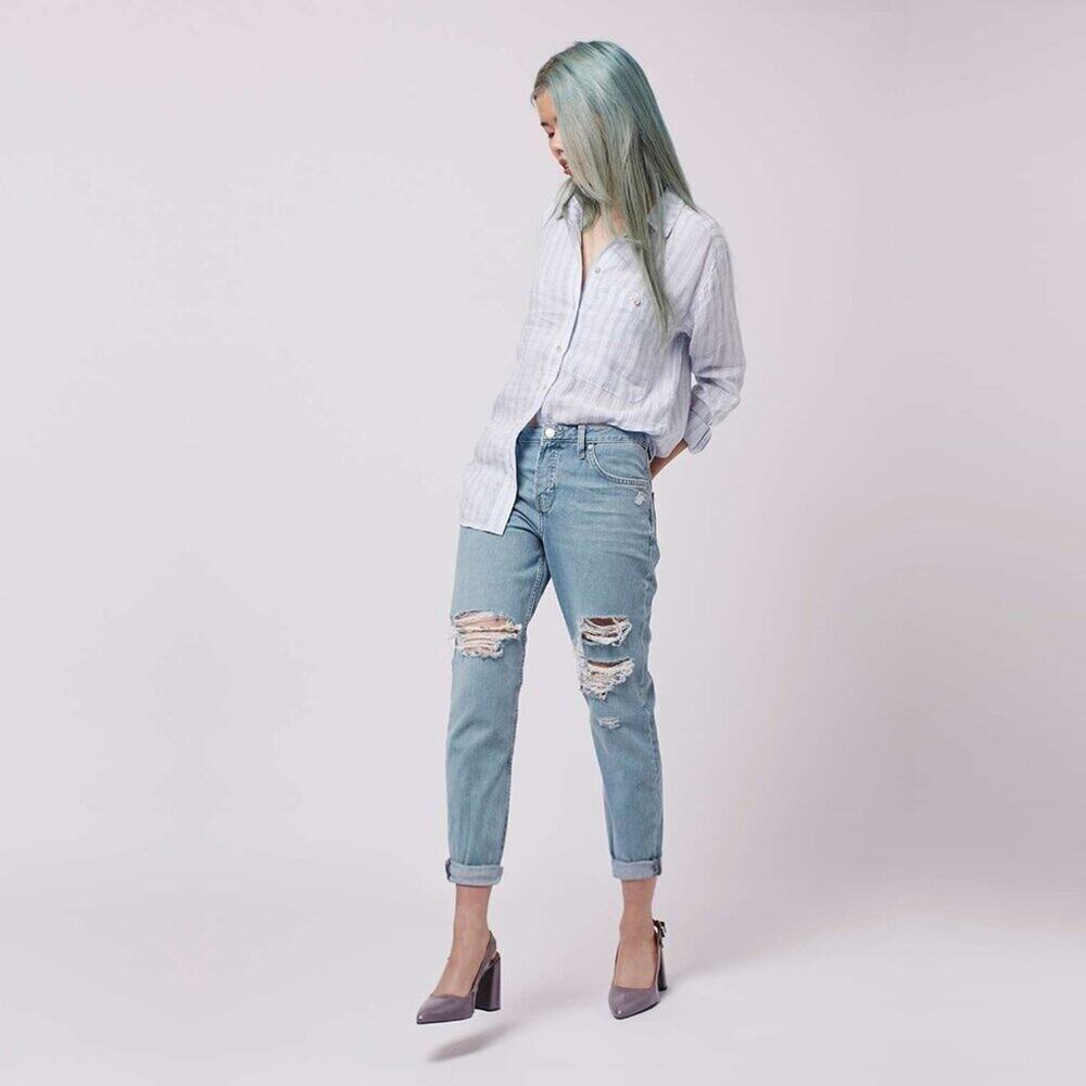 2/$30 Topshop Moto Hayden Jeans High Rise Ripped Straight Leg Mid W25 #9240